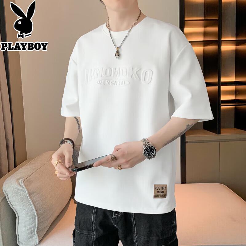 PLAYBOY Men s Round Neck Short Sleeve Casual T-Shirt 3XL белый
