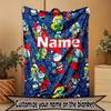 Custom Name Personalized Blue Smurfs Print Blanket, Home Decor, Bedroom, Sofa, Camping, Couch, Gifts for Birthday Christmas