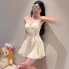 Sexy Pajamas Women's Ice Silk Summer Thin Style with Chest Pad Lace Mesh Pure Desire Wind Suspender Nightdress Can Be