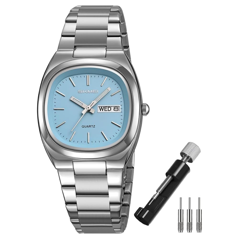 SKMEI Square Women s Quartz Watch Silver Blue Waterproof Stainless Steel Business Date Day Display