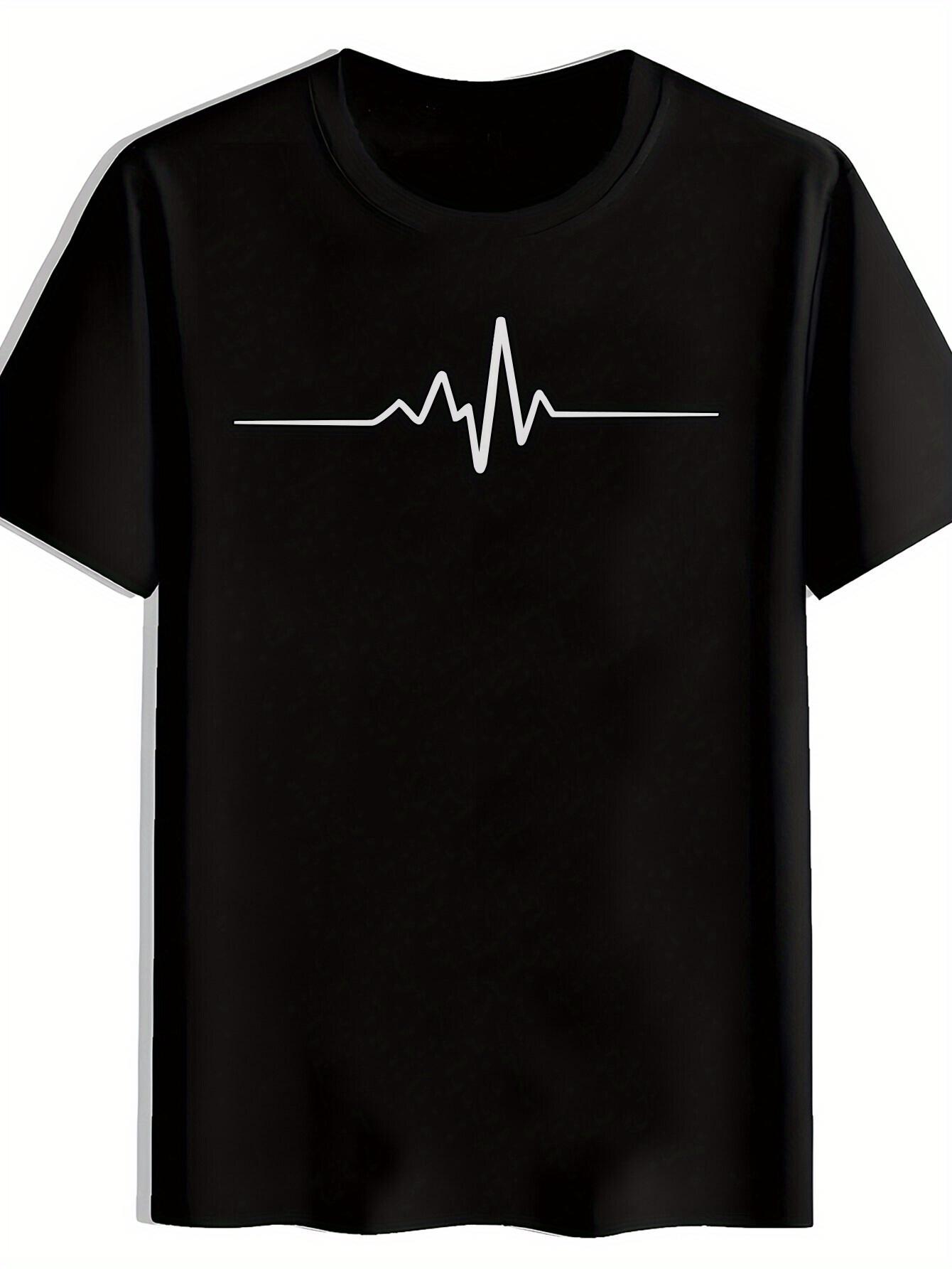 

Vintage Rock Band Graphic Print Short Sleeve T-shirt - Black with White Heartbeat Line Design S