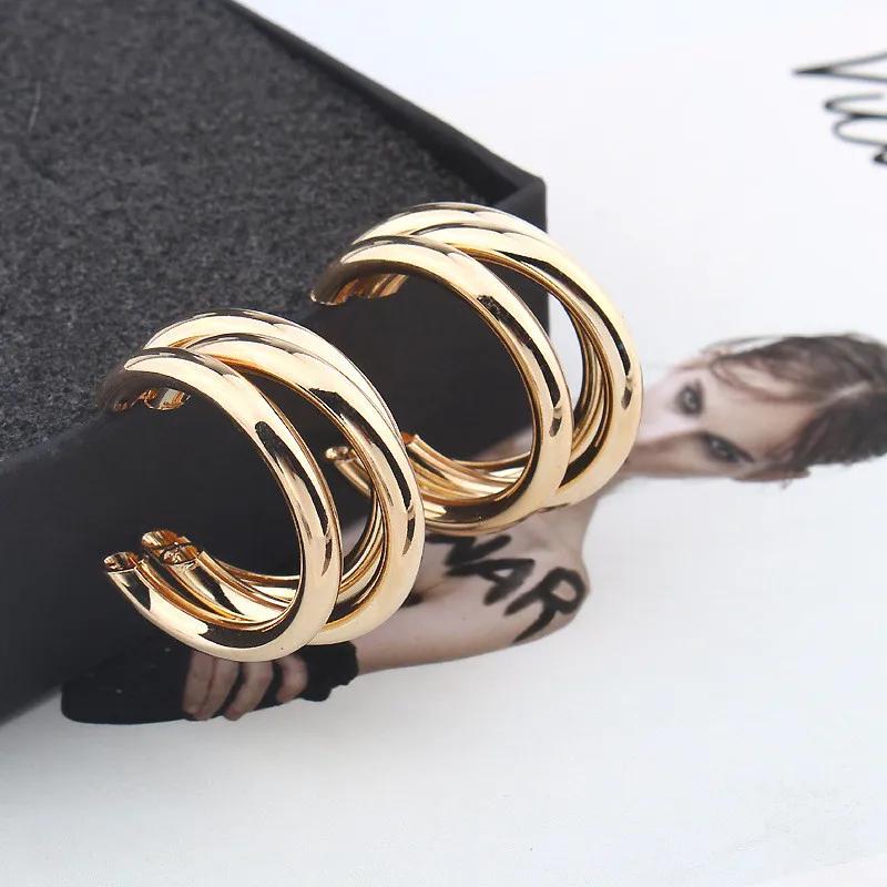 Smooth Metal Chunky Hoop Earrings for Women Fashion Round Circle Hoops Statement Earrings New Trendy Jewelry Gifts