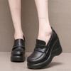 British Style Slip-on Women's Platform Shoes Wedges Office Ladies Fashion Loafers Thick-sole High Heel Pumps Black Size 34-43