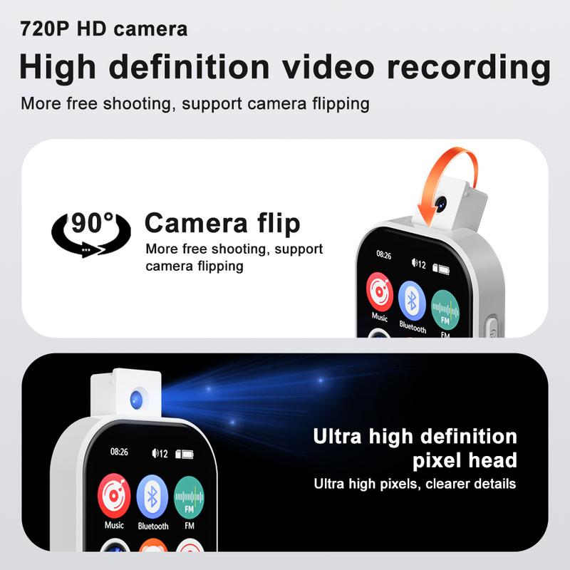 MP3 Player Bluetooth 5.4 Touch Screen MP3 Walkman Hi-Fi Lossless Music Player Built-in Speaker Video FM Radio Recording Camera