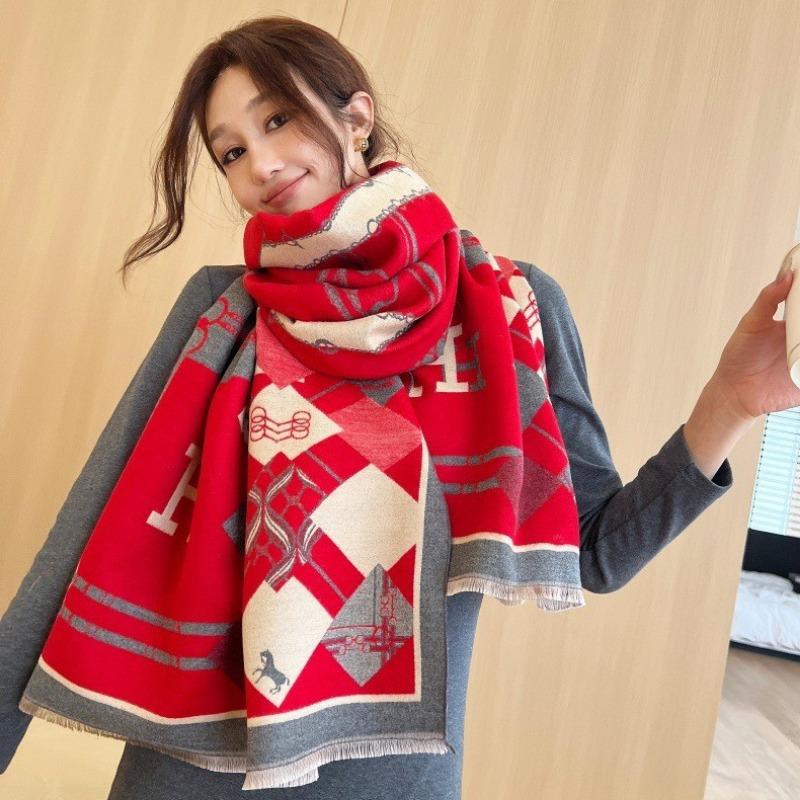 Gradual change flower imitation cashmere scarf women's high sense double-sided jacquard shawl retro scarf