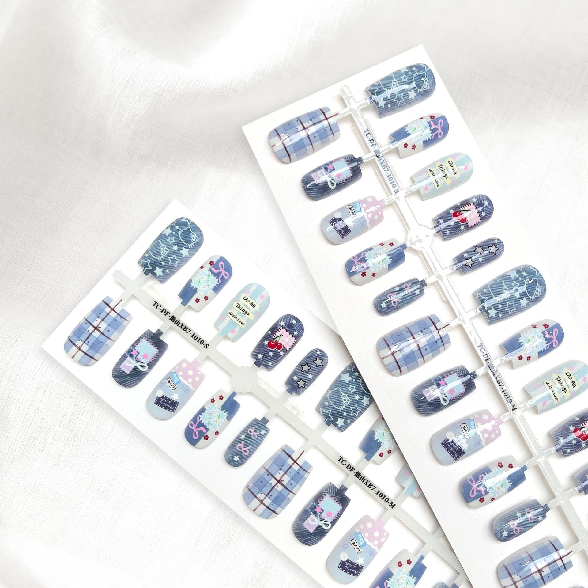 Empress Dowager Gradient Nail Tips: Chinese Style Smudged Short Square Fake Fingernails Matte Finish Without Topcoat (4 sets/SMSXS)