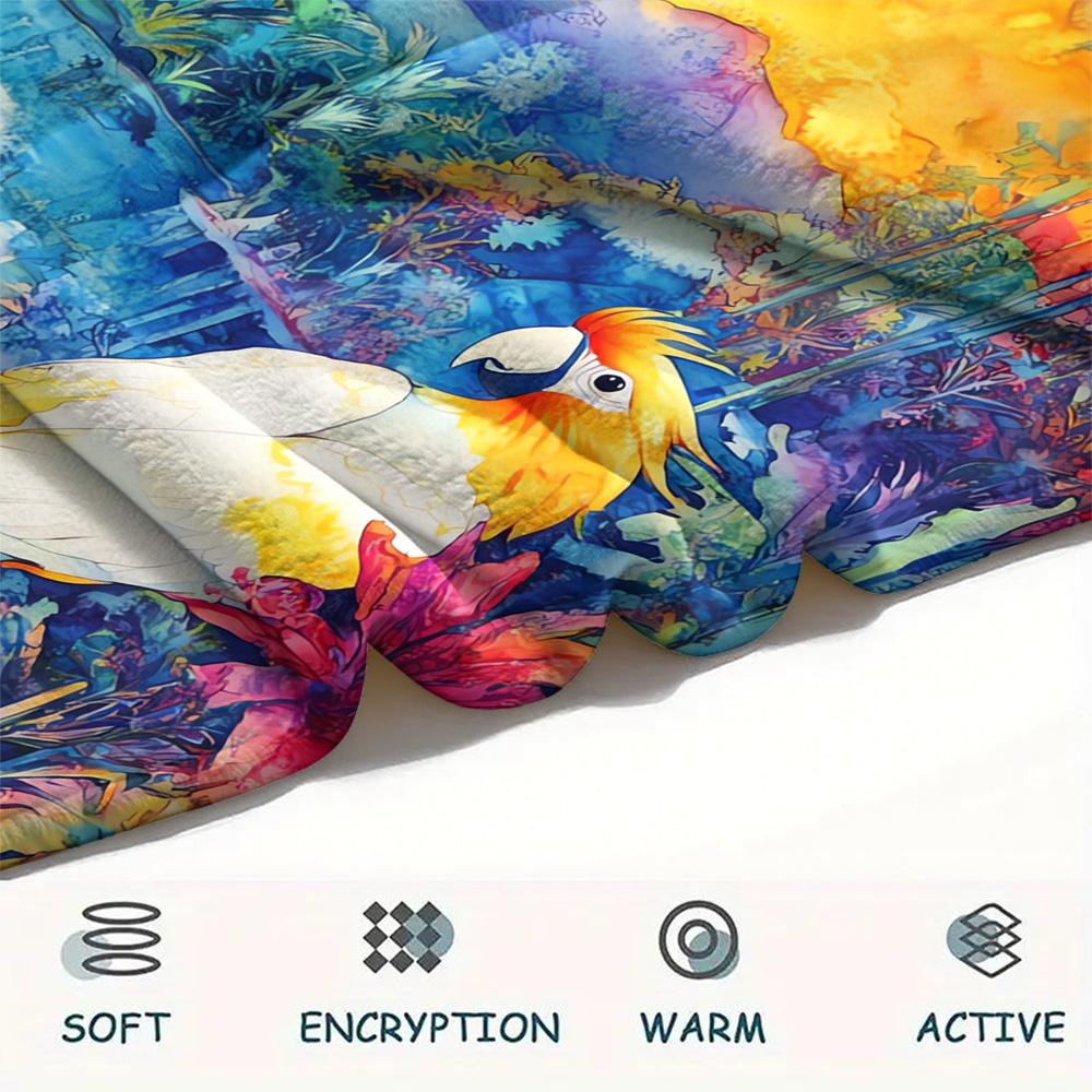 Rainforest Parrot Print Flannel Blanket, High Quality Comfortable for All Seasons, Home Decor, Warmth and Comfort, Perfect for Christmas Gifts