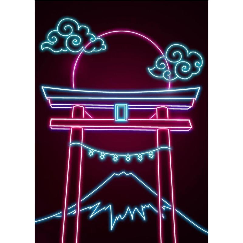 Neon Design, Japanese Wave, Ramen, Sushi, Cat, Fuji, Sakura, Poster, Canvas, Painting, Japanese Food Culture, Wall Art, Kitchen Decor,