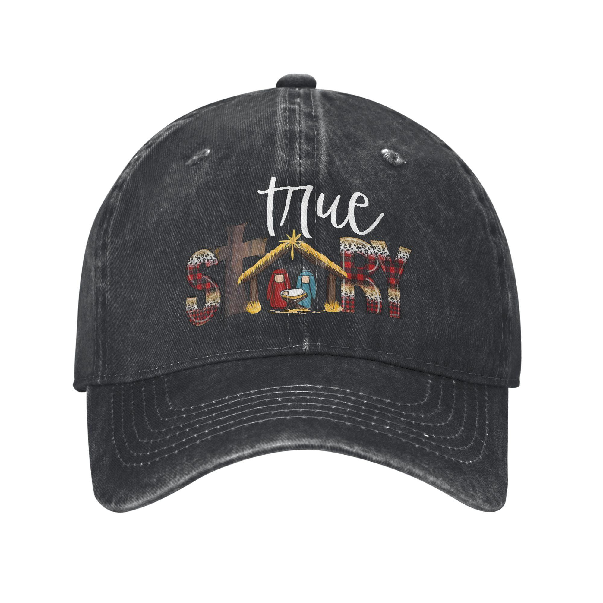 True Story Baby Jesus Bible Christian Faith Christmas Baseball Cap Sun  Sunscreen Washed Hip Hop Hats Unisex Baseball Caps One Size