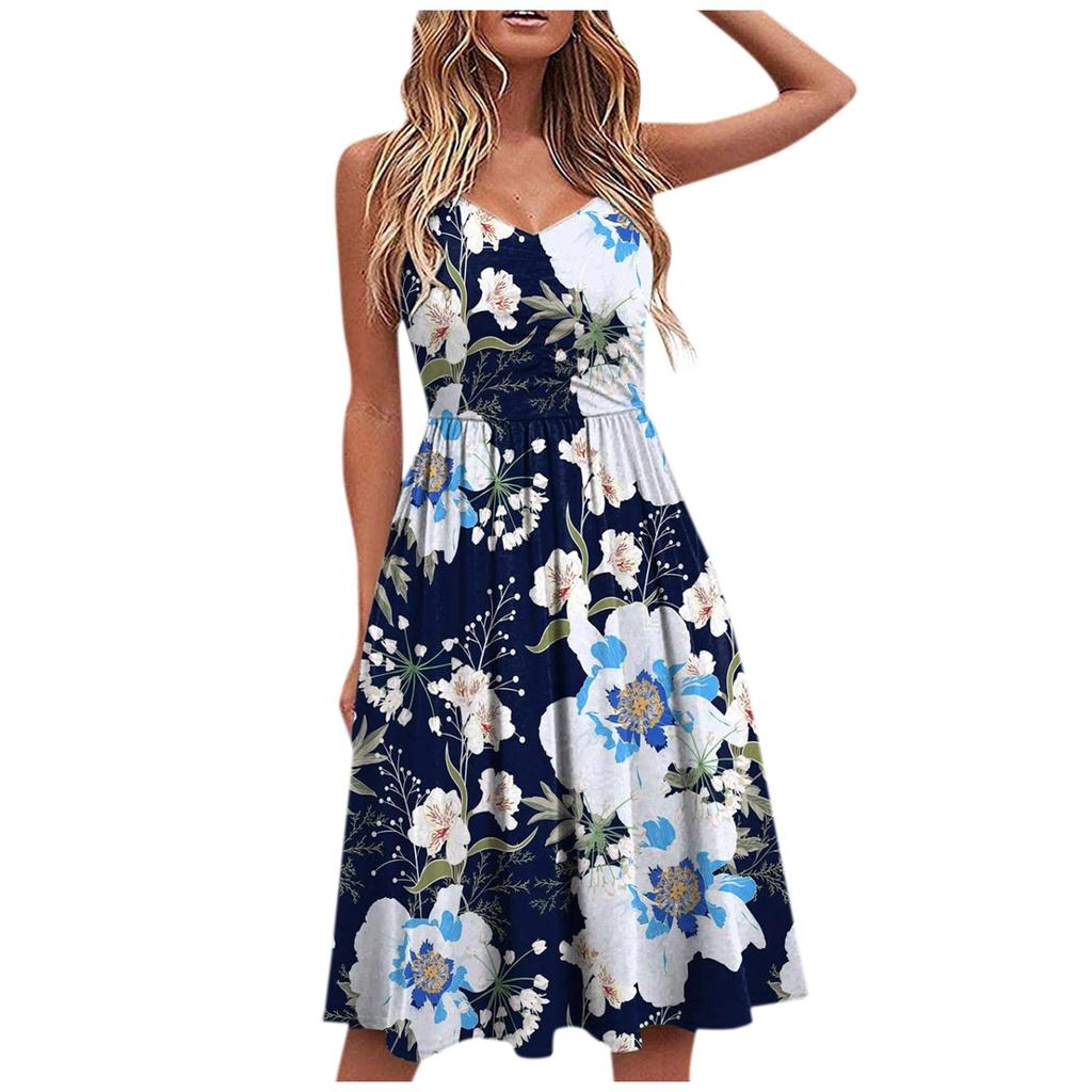 Γυναικείο φόρεμα με λουλουδάτο στάμπα με λουλουδάτο με λαιμόκοψη σε σχήμα V με πλισέ με πλισέ