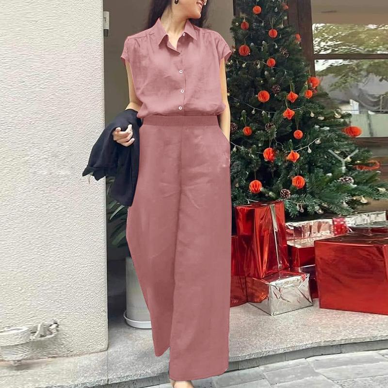 

ZANZEA Женская блузка с короткими рукавами и брюки повседневные комплекты из двух предметов S