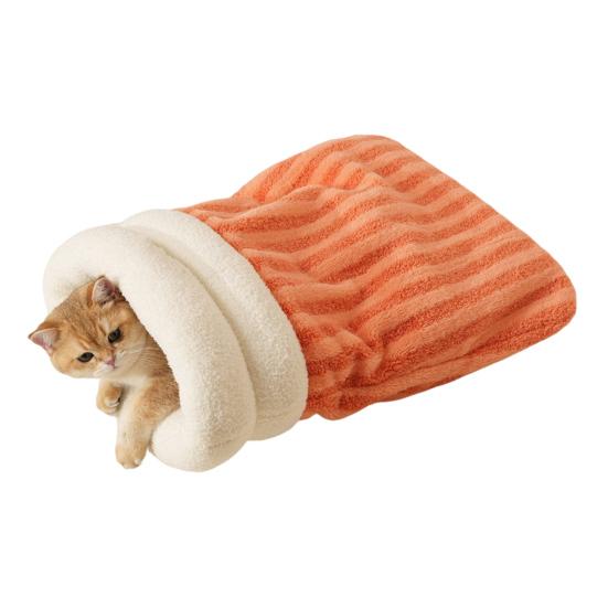 

Cat Snuggle Sack Cozy Fluffy Sleeping Bag Warm Cat Cave Bed Pet Hideaway Puppy Tunnel Kitten Calming Bed for Winter Indoor Bedroom Apartment M темно-оранжевого