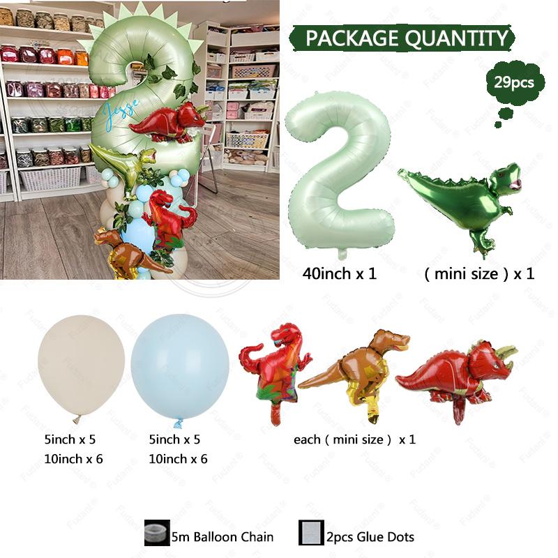 

29pcs Dinosaur Theme Balloons 40inch Green Digital Birthday Balloon Baby Shower kid birthday party Jungle Dinosaur Decoration Other