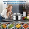 Steamer Pot With Lid 2 Tier, Multipurpose Stainless Steel Steaming Pot, Steam Pots With Handle For Vegetable, Dumpling, Food, 11 Inch