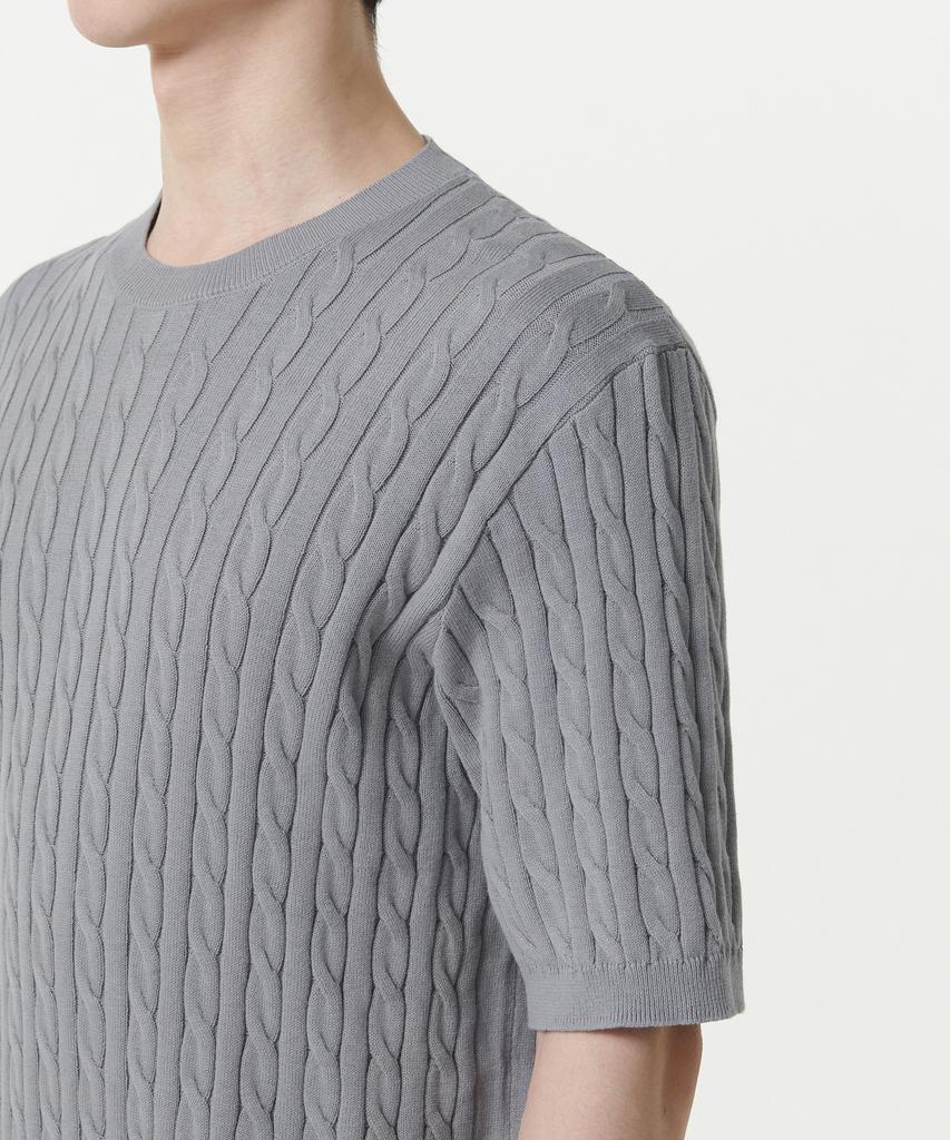 MUSINSA STANDARD Cable Crew Neck Short Sleeve Knit [Gray]