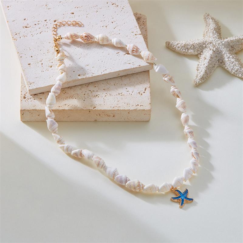 Collier pendentif étoile de mer coquillage style plage d'été pour femmes Choker fait main perles coquillage conque Bijoux fête Bohème