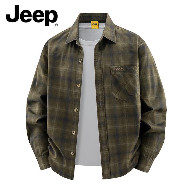 JEEP Men's Casual Loose Fit Cotton Work Shirt