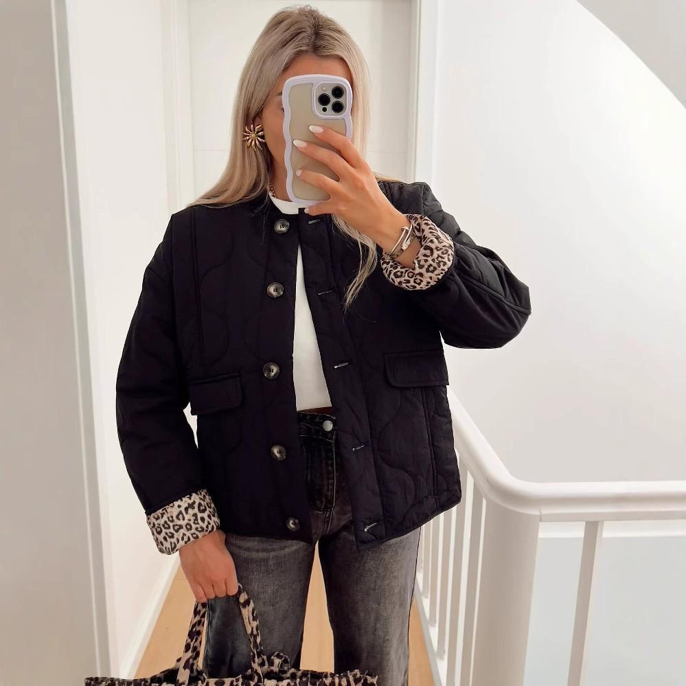 2025 Women's Patchwork Leopard Print Cotton-Padded Jacket: European/American Retro Fashion, Loose Comfortable Casual Outerwear