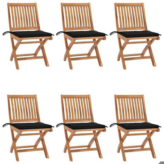 Chaises de jardin - MAISON EXCLUSIVE - Ensemble 6 chaises pliantes - Teck massif - Coussins inclus - Résistantes aux intempéries