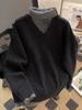 Men's Korean-Style High-Collar Knitwear: Loose Solid Color, Elegant Two-Piece Look, Versatile Winter Pullover