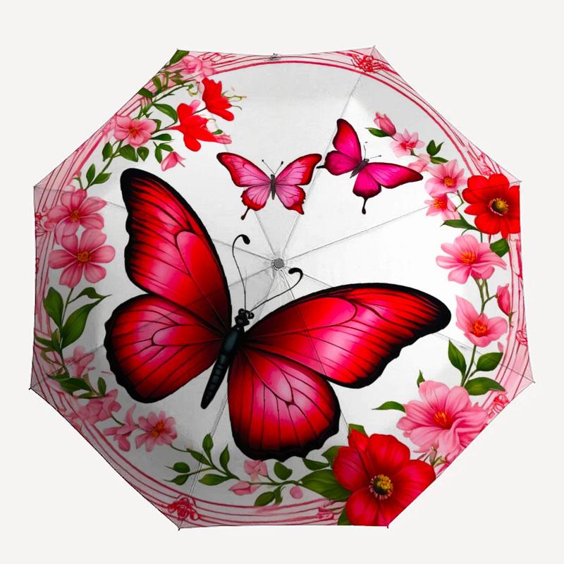 

1pc Butterfly, Flowers, Circular Frame Umbrella with Plastic Handle,Compact & Stylish,Suitable for All Seasons YS331022