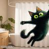 1Pc Black Cat Shower Curtain – Jumping Pose, Glow Green Eyes & Paws, 2D Print, Mildew-Resistant Polyester,