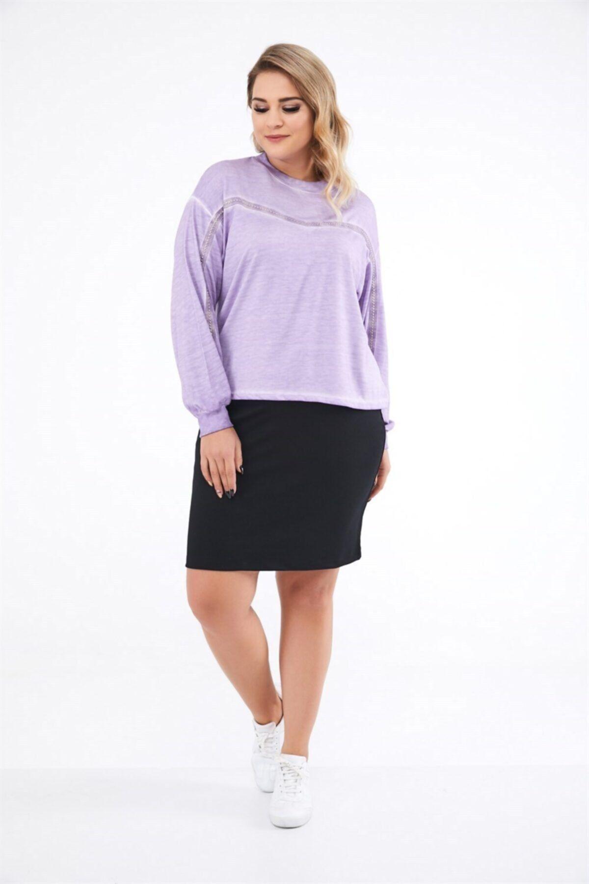

Women s Style Big Size Sweatshirt Front Rivet Detailed Oil Wash Crop Sweatshirt L