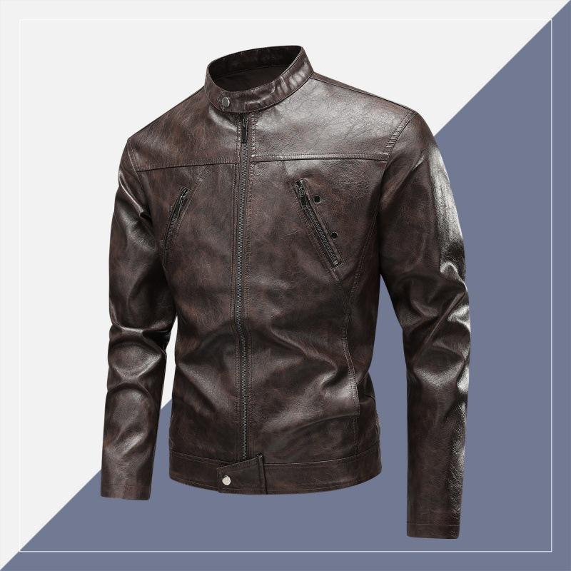 

Весенне-осенняя новая мужская кожаная куртка из искусственной кожи для велоспорта и мотоцикла, мужская американская уличная ретро-ностальгическая кожаная куртка в корейском стиле для отдыха XXXL коричневый