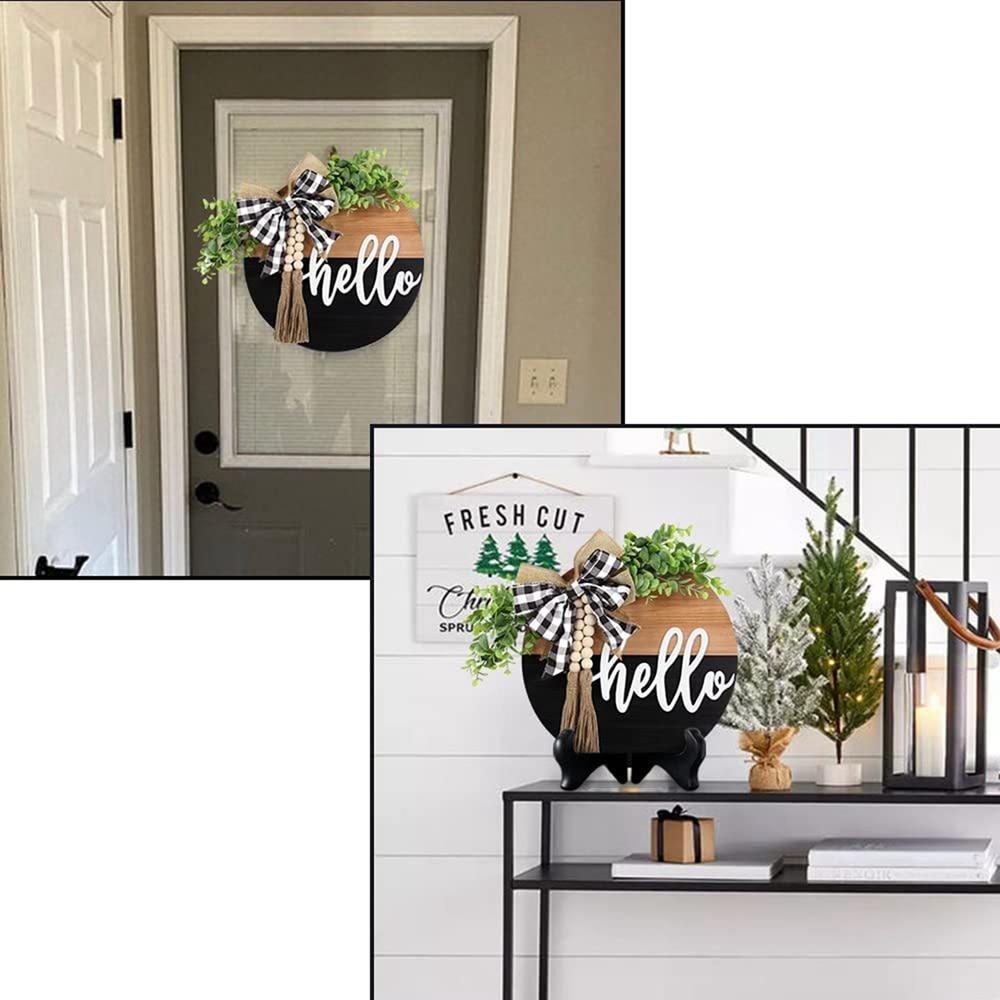 Front Door Welcome Sign, round Hello Wood Sign Hanging Welcome Sign Farmhouse Porch Spring Wreath Welcome Sign Front Door Decor, Fringe Wood Beads