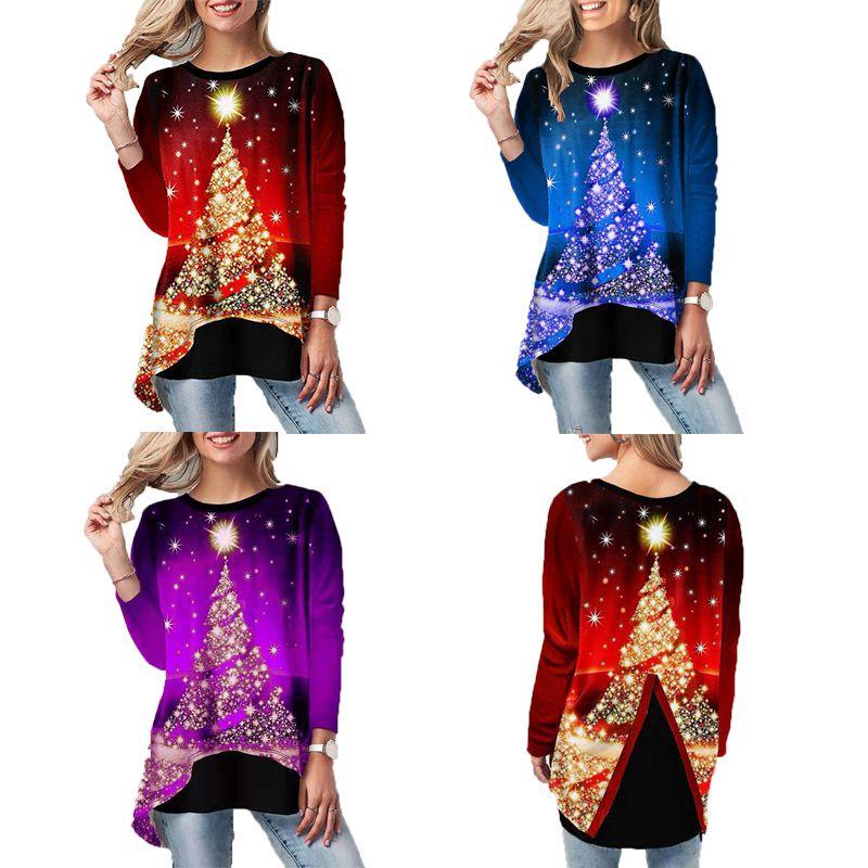 Women Christmas Tree Tops Cozy Long Sleeve Casual Xmas Pullover T Shirt Blouse