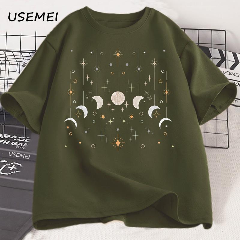 Moon T-Shirts Moon Phase Astrology Astronomy Tee Shirt Men Women Graphic T Shirts Summer Loose Short Sleeve Tops Tees Streetwear