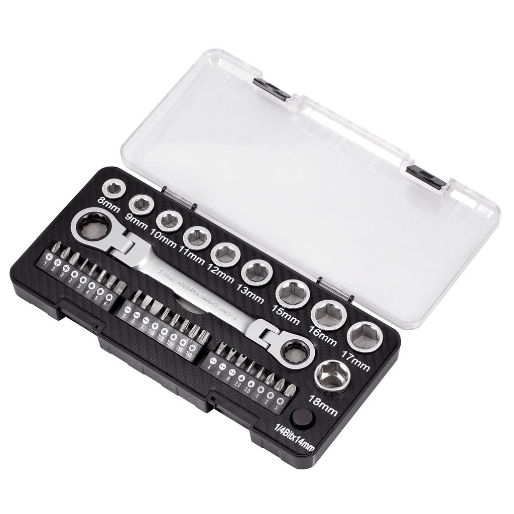 LEONTOOL Socket Ratchet Wrench Quick Release Ratchet Metric Ratchet Combination Wrench Double Box Universal Spline Ratchet Wrench Set 36-Piece Set,