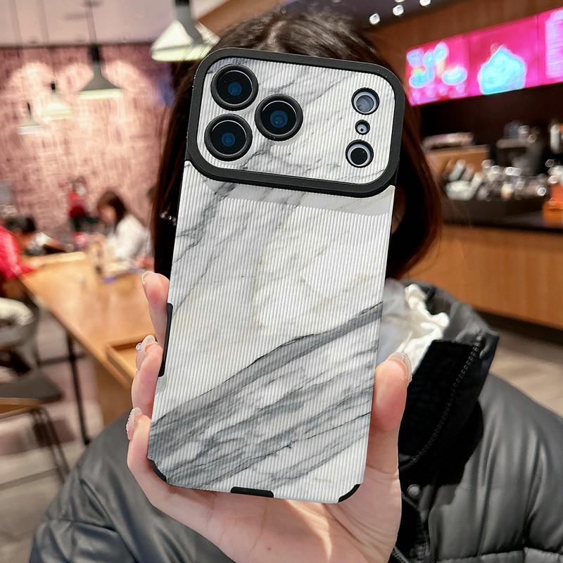 Personalized Marble Printed Vertical Grain Leather Soft Silicone Phone Case Back Cover with Camera Lens Full Protection for iPhone 17