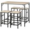 Bar Table Set Standing Table with 4 Bar Stools, 5-Piece Table Set, Steel Oak