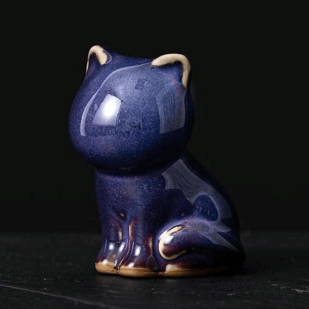 1/4pcs Cat Tea Pet Ceramic Ornament Craft Desktop Decoration Jun Porcelain Cat Tea Pet Chinese Style Lazy Cat Car Ornament