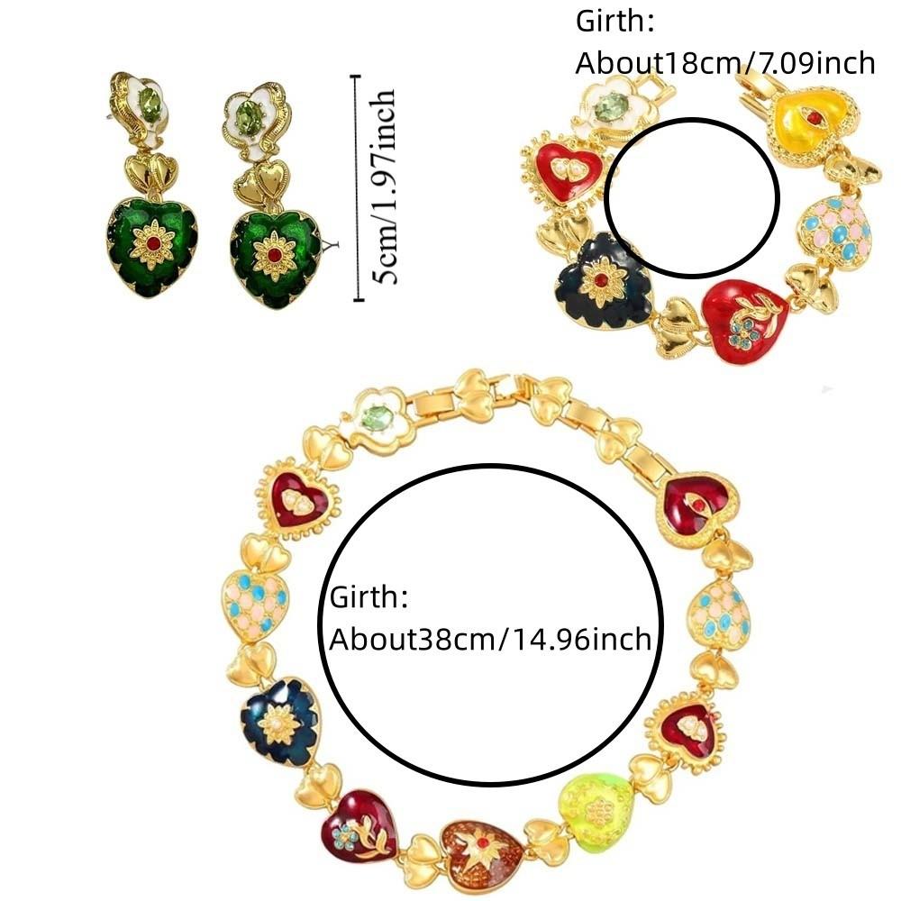 Brilliant Court Style Vintage Necklace Flower Shiny Heart Cameo Bracelet Eardrop Alloy Retro Emboss Earrings Party