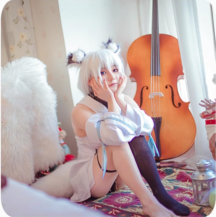 [Hotaru no Koi] Shirakami Fubuki Cosplay Costume with Fox Tail, Women's Size Small (Ears and Tail Sold Separately)