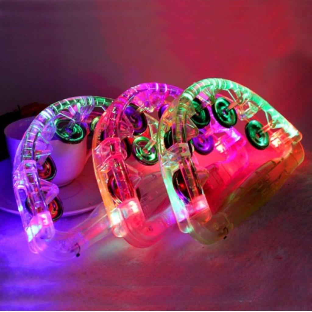 Leiasnow LED Light-Up Tambourine, Set of 3 - Light-Up Tambourine for Karaoke, Parties, and Fun Events (Rainbow Colors, Set of 3)