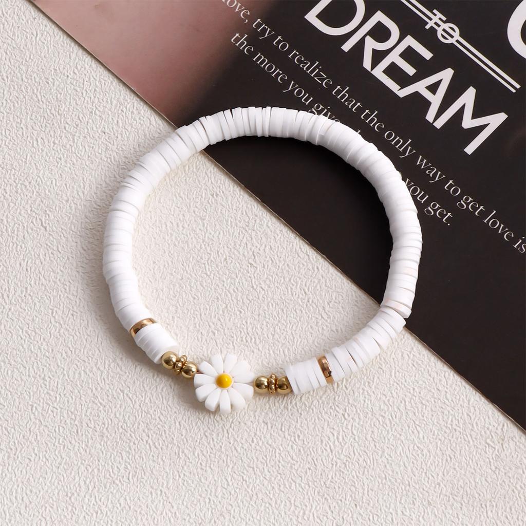 Women Clay Beaded Bracelet Daisy Flower Cute Soft Handcrafted Disc Clay Beaded Bracelet for Summer Beach Type 8 F Size
