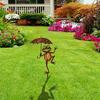 Rusty Frog Garden Stake Cute Frog Holding Umbrella Yard Art Stake Iron Outdoor Ornament for Lawn Flowerbed Courtyard Decor