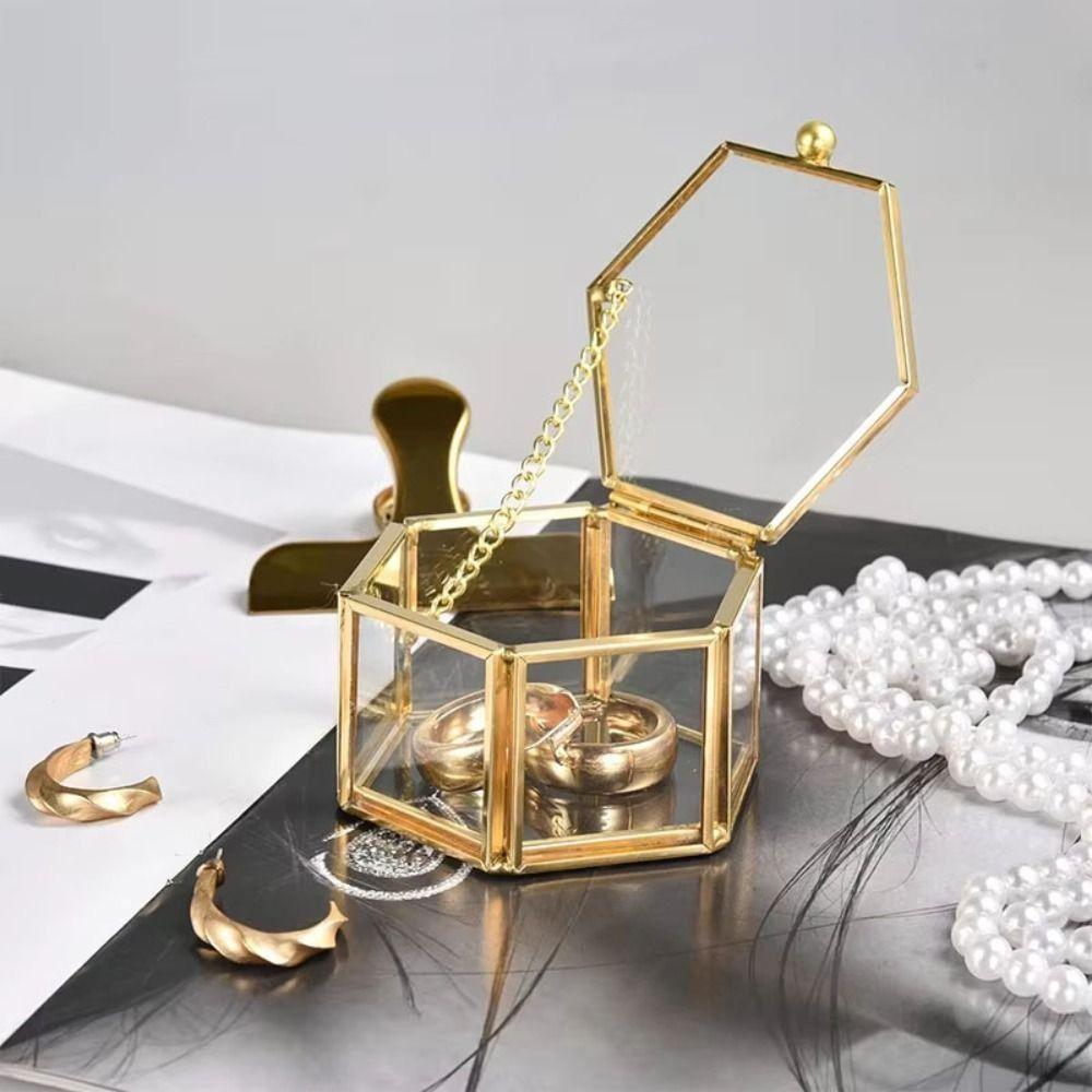 Hexagon Geometric Hexagonal Ring Box Glass Jewelry Storage Box  Jewelry Organizer