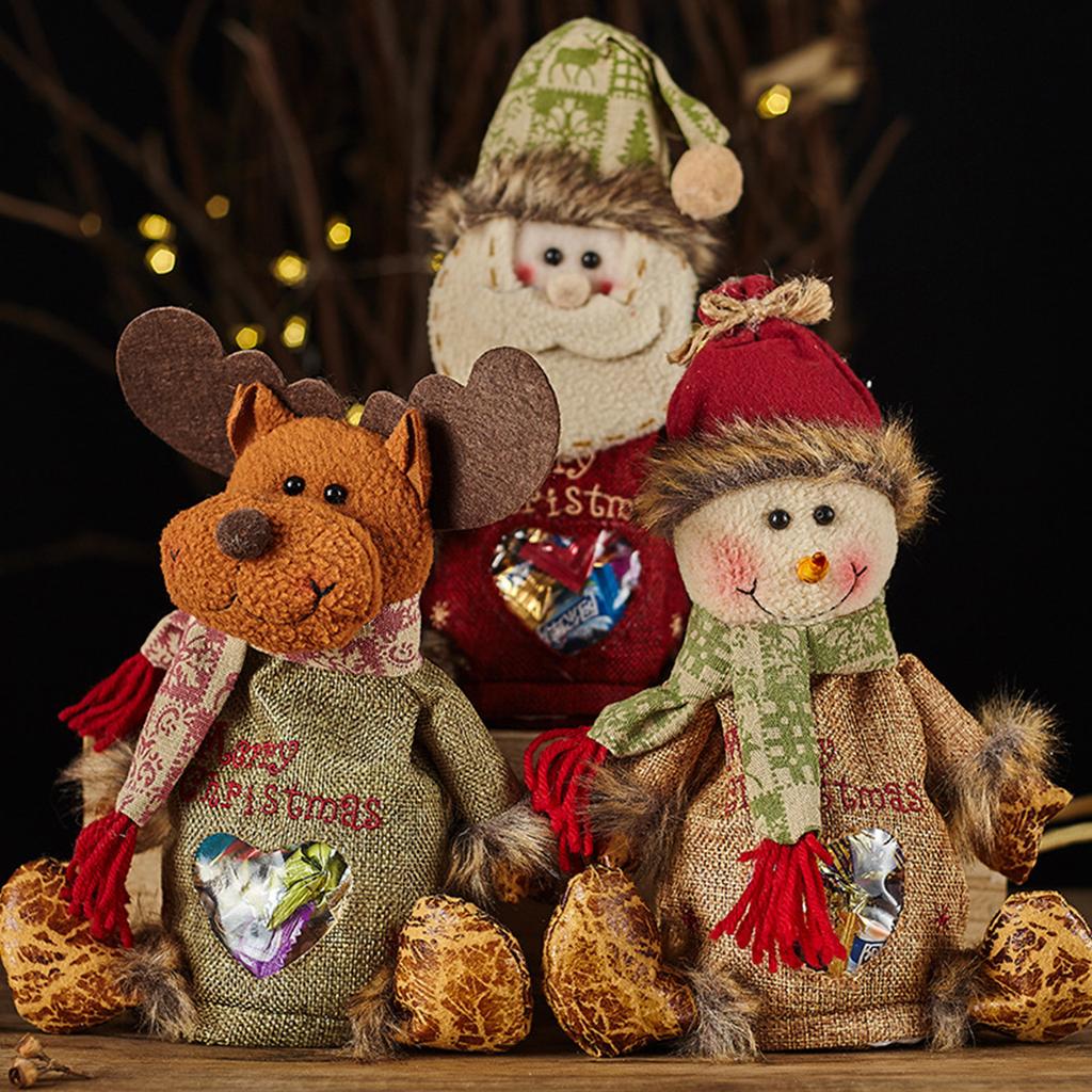 3Pcs Fabric Storage Bags Zipper Design Christmas Apple Bag Reusable Xmas Gift & Party Favor Bags for Gifts Apples Candy