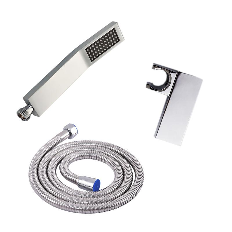 

Copper Alloy Chrome-plated Square Hand Shower Set with ABS Hand Shower Stand Stainless Steel Hose Bathroom Shower Accessories