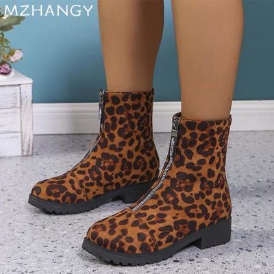 Fashion Leopard Women Ankle Boots Heels Shoes Winter New Fashion Walking Shoes Women 2024 Trend Snow Boots Elegant Mujer Chelsea Botas