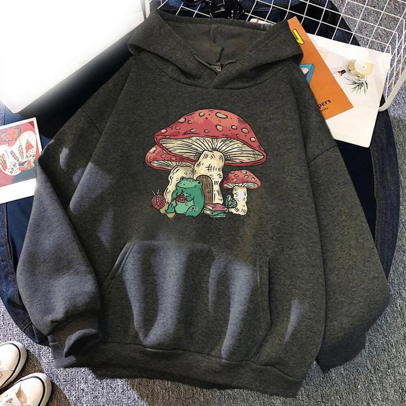 Süßer Pilzfrosch Aufdruck Kapuzenpullover Herren Hoodie