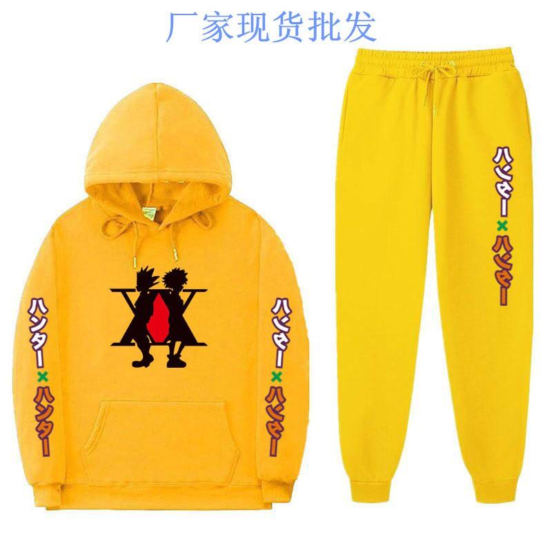 Mens Winter Warm Hooded Sweatshirt Pants Set Anime Inspired Casual Tracksuit Cotton Blend Thick Fleece Lined