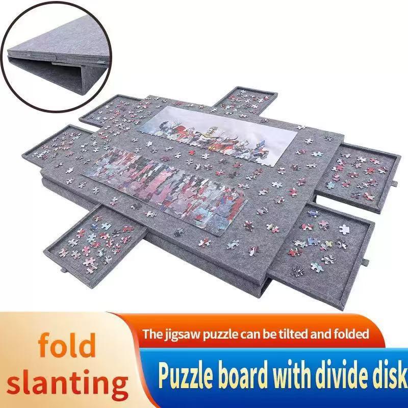 Children's Foldable Puzzle Table with Stand, Cover, and 6 Drawers - Soundproof Felt Board