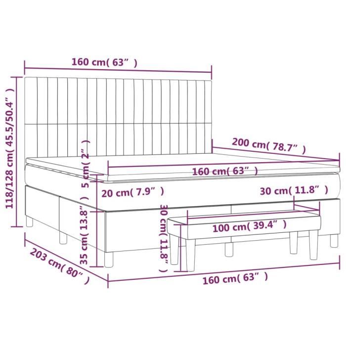 3137973 vidaXL Lit à sommier tapissier et matelas Noir 160x200 cm Velours