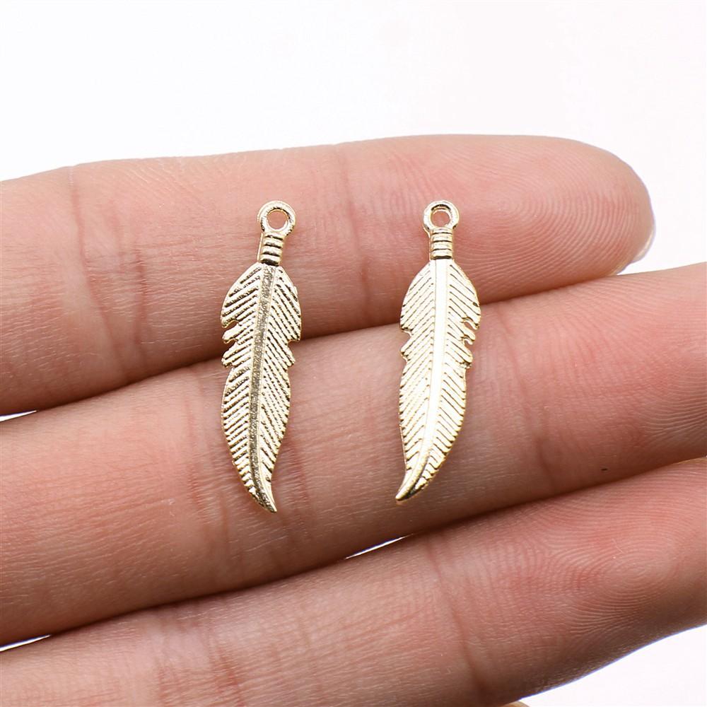 40pcs Antique Bronze Silver Color Pendants DIY Crafts Making Findings Handmade Jewelry Small Feather Charms For Jewelry Making