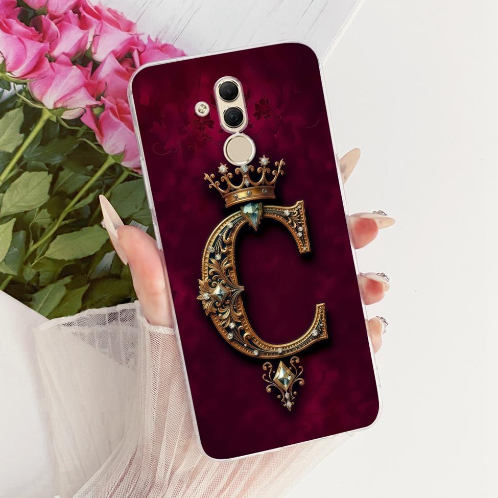 Transparent For Huawei Mate 20Lite SNE-AL00 SNE-LX1 Cover For Huawei Mate 20 Lite Case Luxury Crown A-Z Letters 2D Flat Pattern
